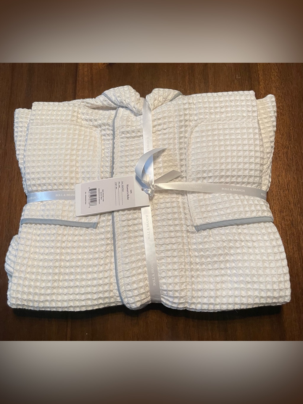 Boll & Branch Nwt White Waffle Organic Cotton Women's Robe Tie Closure Sz Small — image 4 of 6